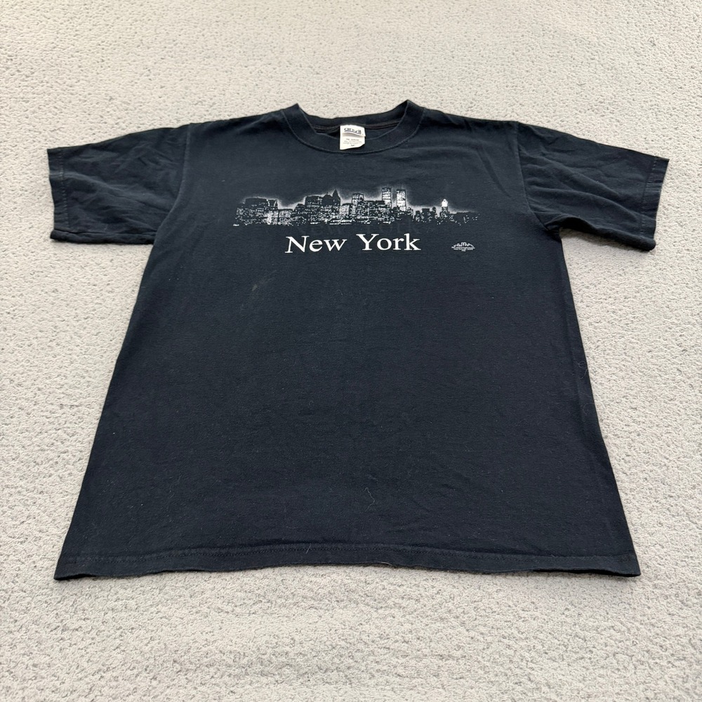Vintage Anvil New York City Skyline T-Shirt Black Mens Medium Twin Towers NYC